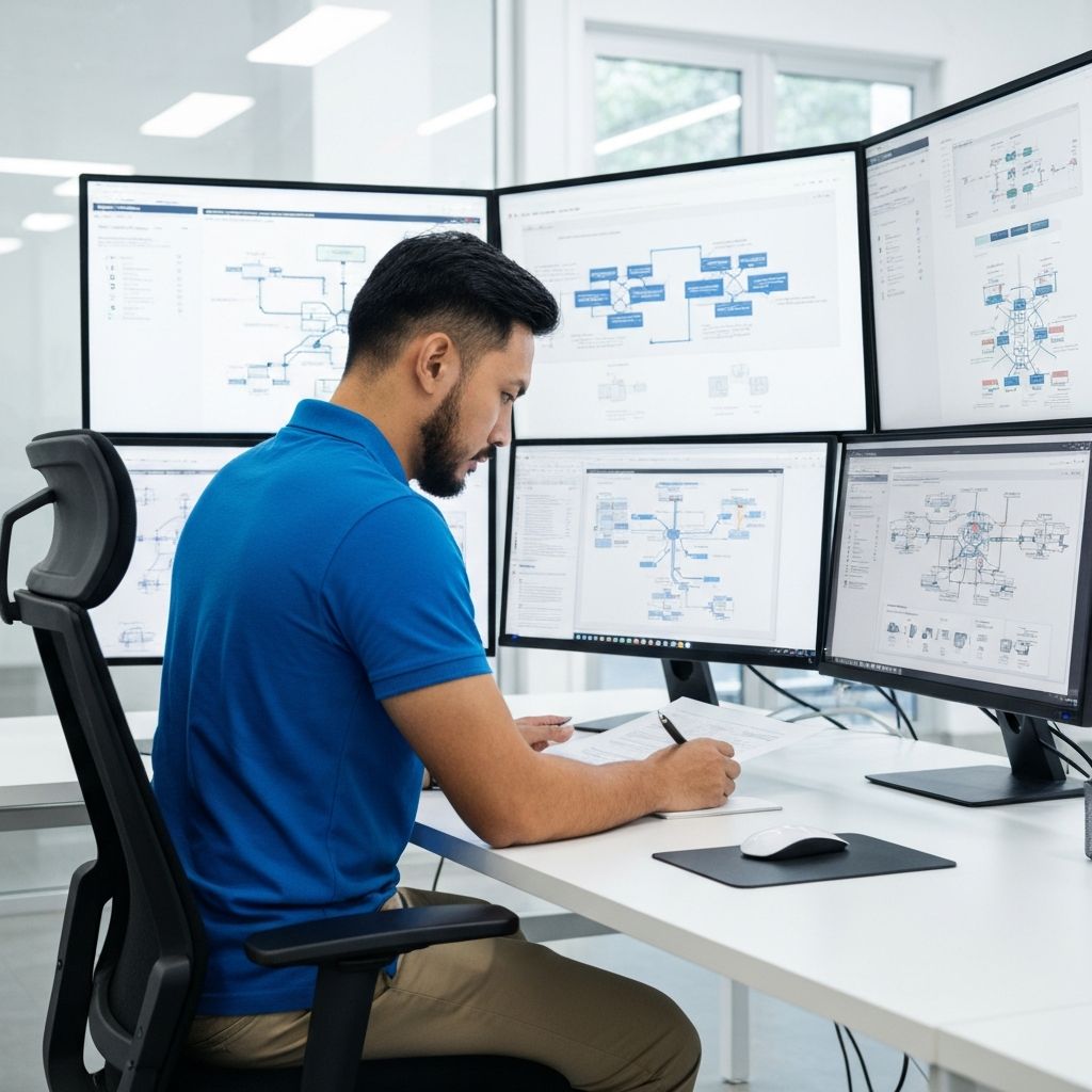 New engineer reviewing auto-generated network documentation
